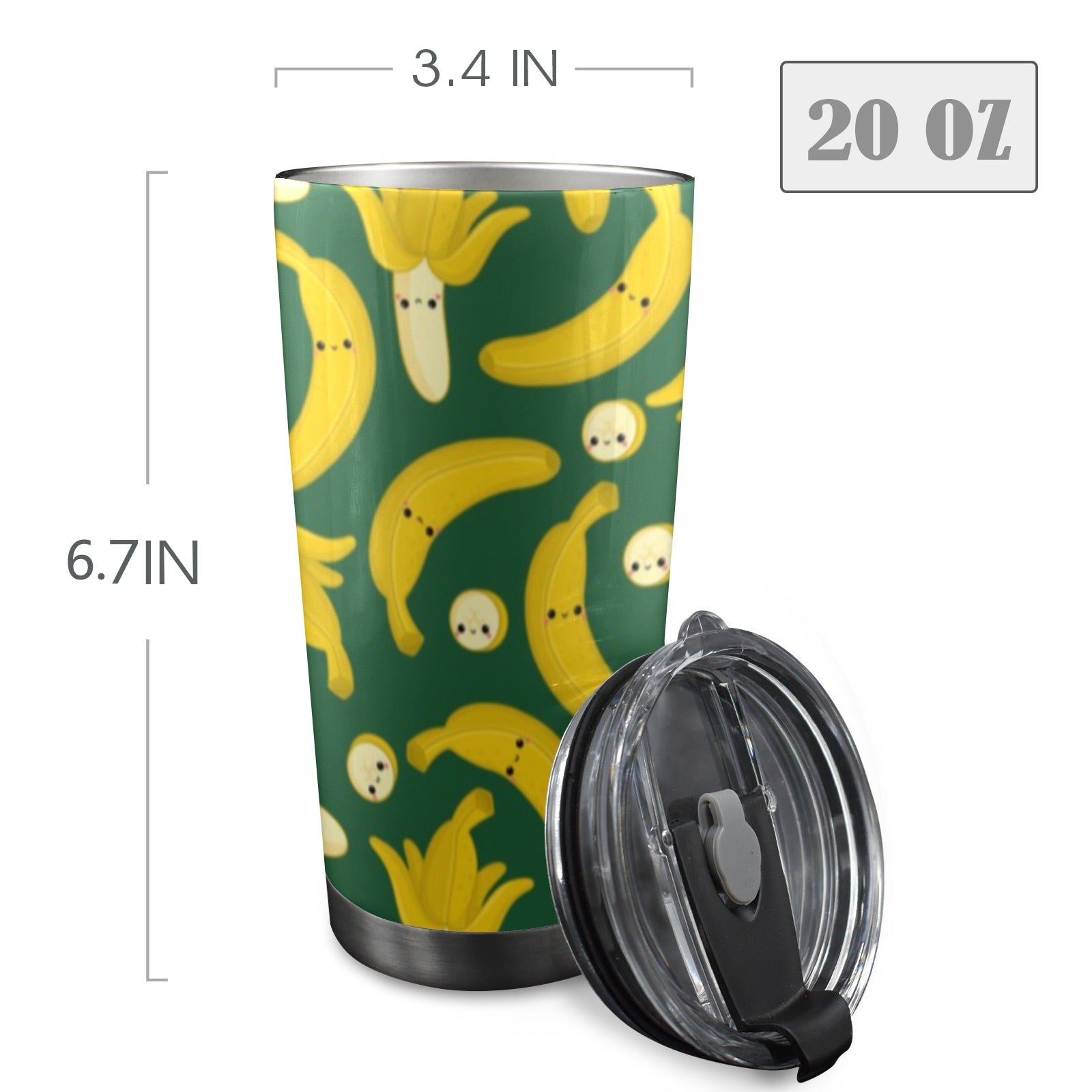 Happy Bananas - 20oz Mobile Tumbler with Lid (Black Lock) 20oz Travel Mug Food Printed Offshore