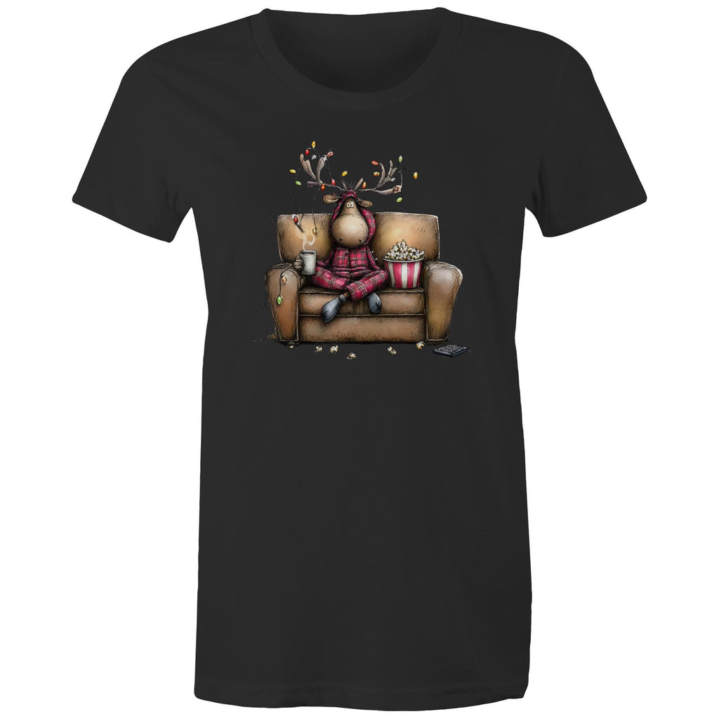 Reindeer, Christmas Movies Watching T-shirt - Womens T-shirt