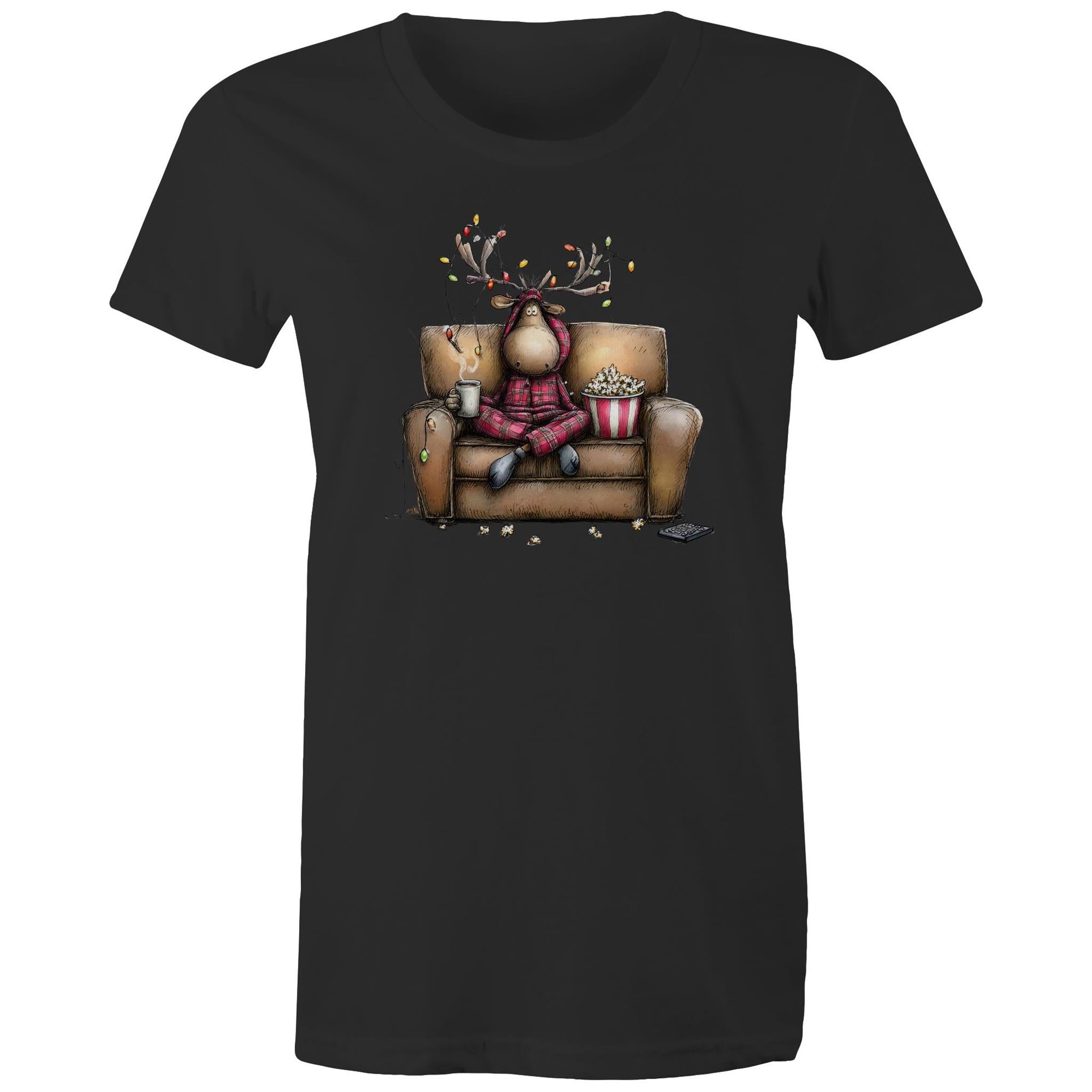 Reindeer, Christmas Movies Watching T-shirt - Womens T-shirt