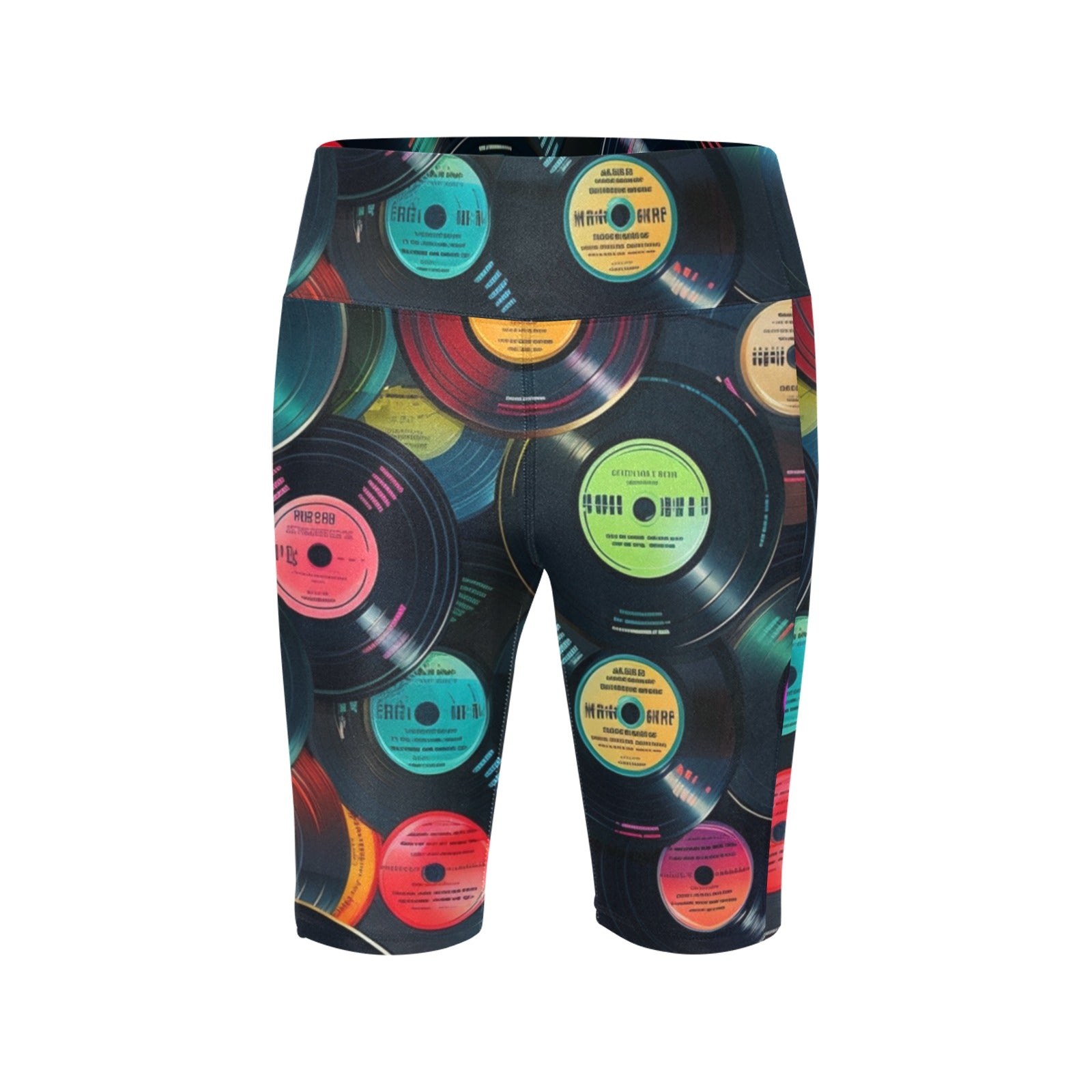 Retro Vinyl Records Women's Bike Shorts With Side Pockets Women's Bike Shorts Music Printed Offshore