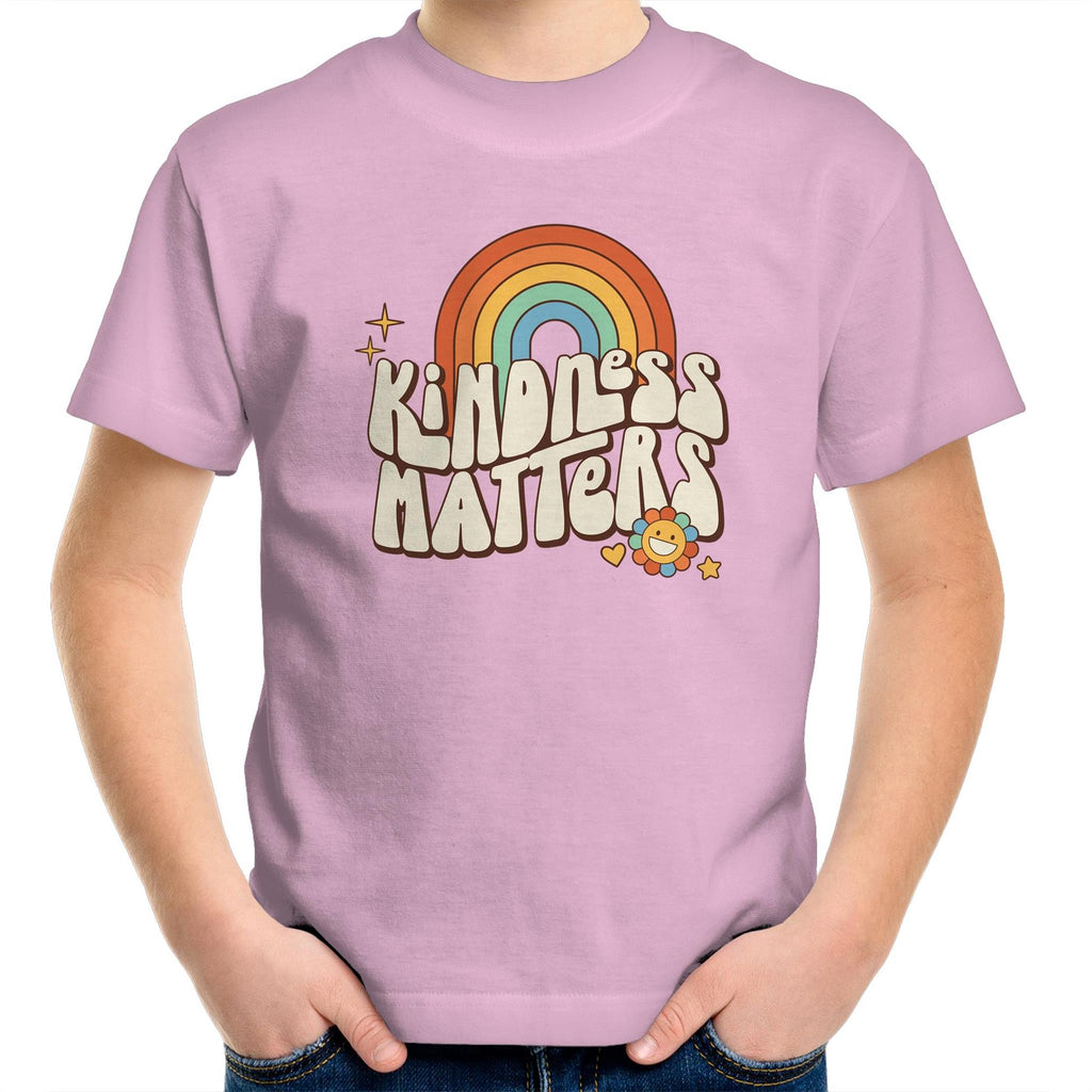 Kindness Matters - Kids Youth T-Shirt Pink Kids Youth T-shirt Kindness Positivity Printed In Australia Retro