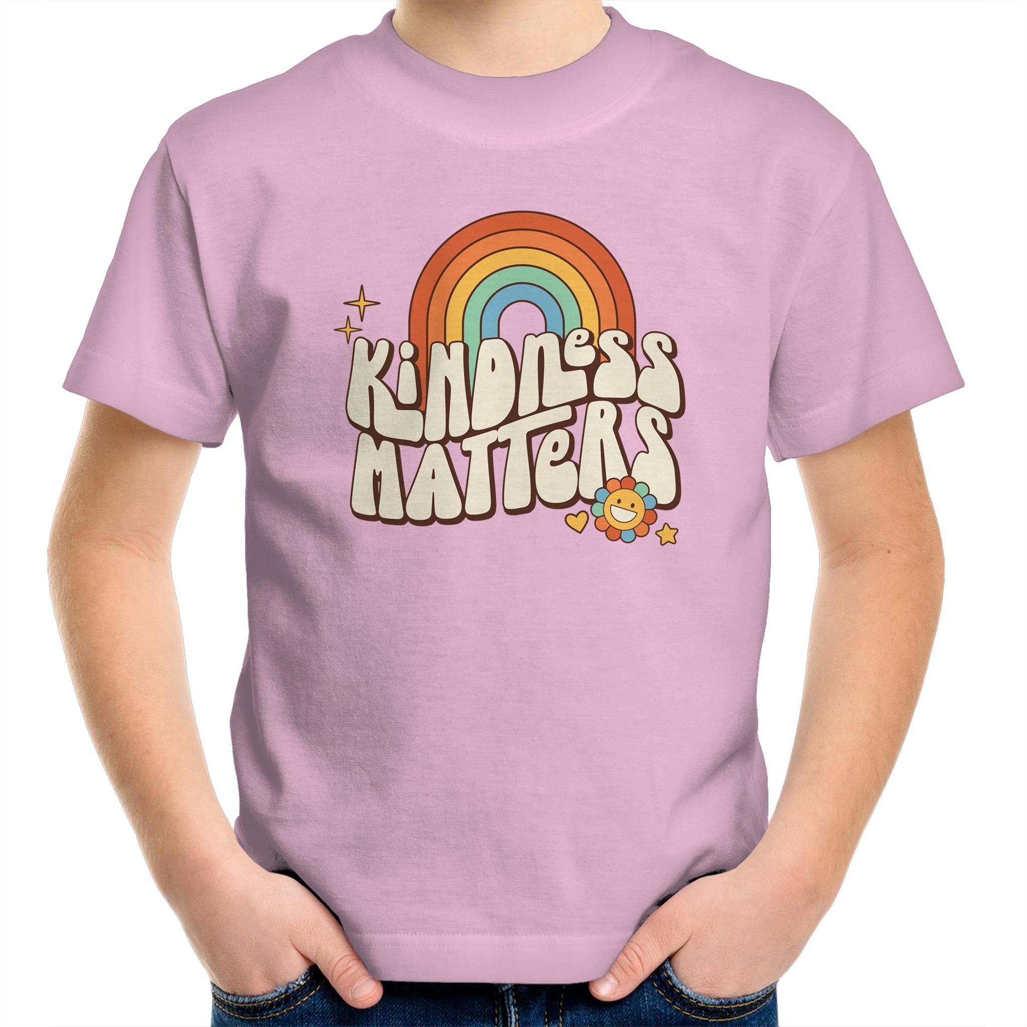 Kindness Matters - Kids Youth T-Shirt Pink Kids Youth T-shirt Kindness Positivity Printed In Australia Retro