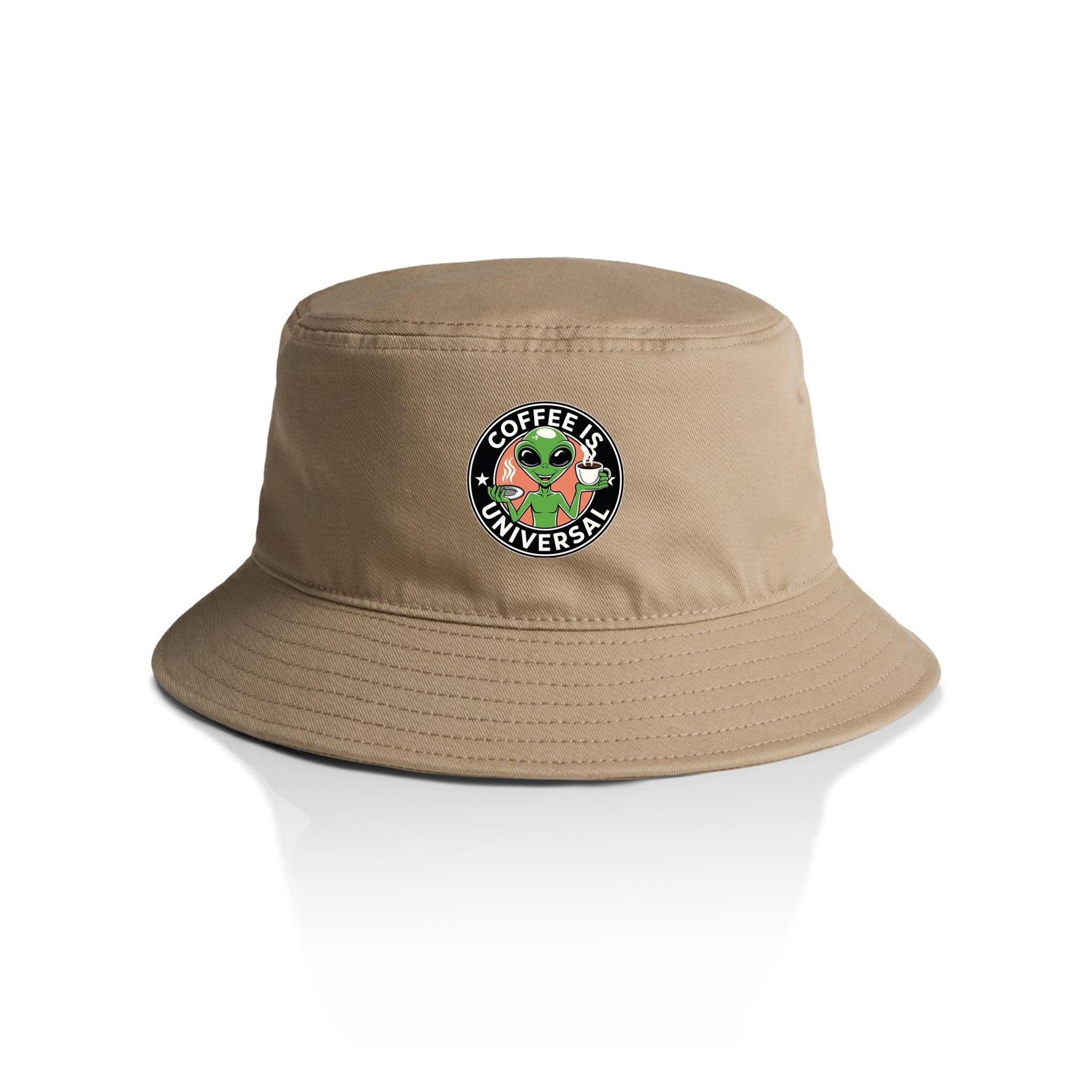 Coffee Is Universal, Alien - AS Colour Bucket Hat Khaki One Size As Colour Bucket Hat Coffee Printed In Australia Sci Fi
