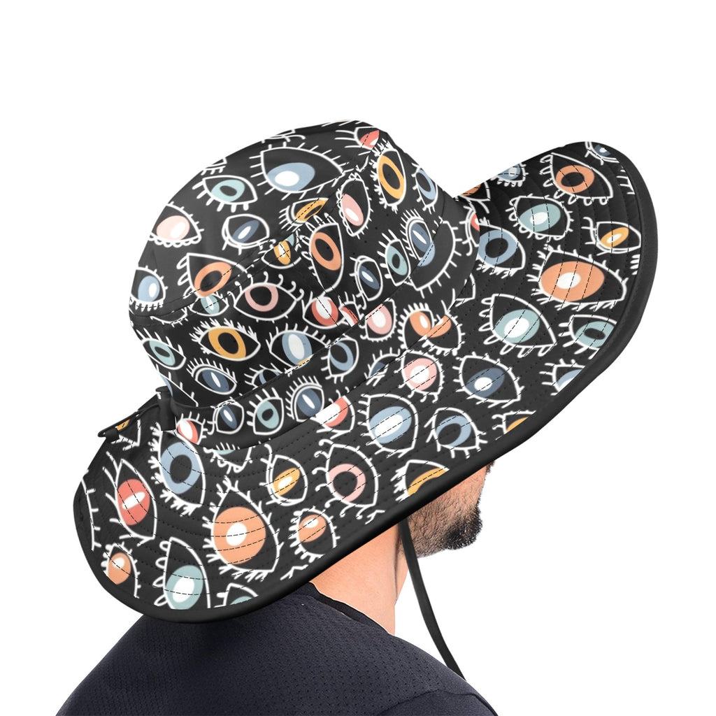 Eyes On Black Wide Brim Bucket Hat Wide Brim Bucket Hat Printed Offshore