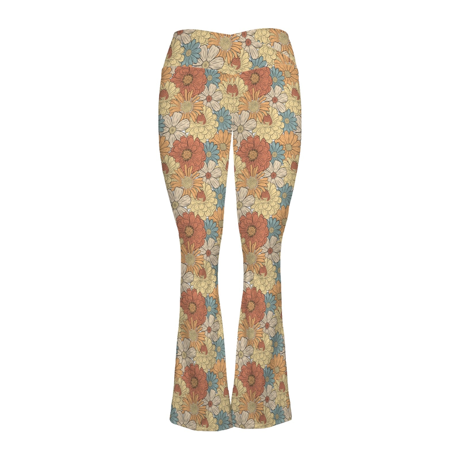 Vintage Retro Floral High Waist Crossover Tummy Control Flare Leggings High Waist Flare Leggings Plants Printed Offshore Retro