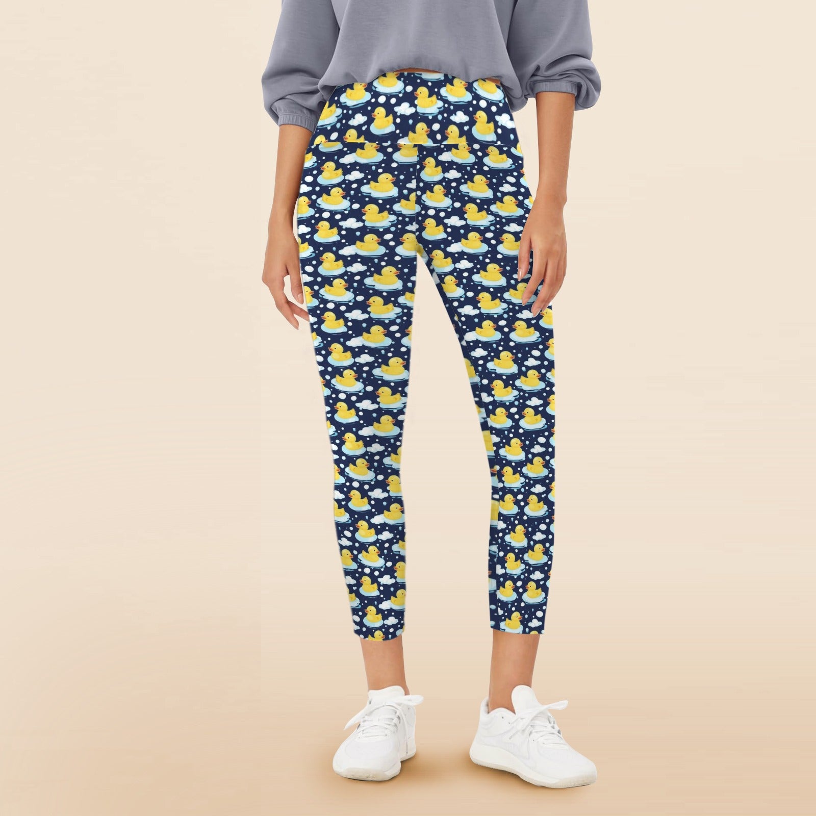 Rubber Ducks On Dark Women's High Waist Pockets Yoga Leggings