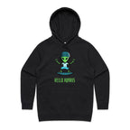 Alien, Hello Humans - Womens Hoodie Black Womens Hoodie Printed In Australia Sci Fi