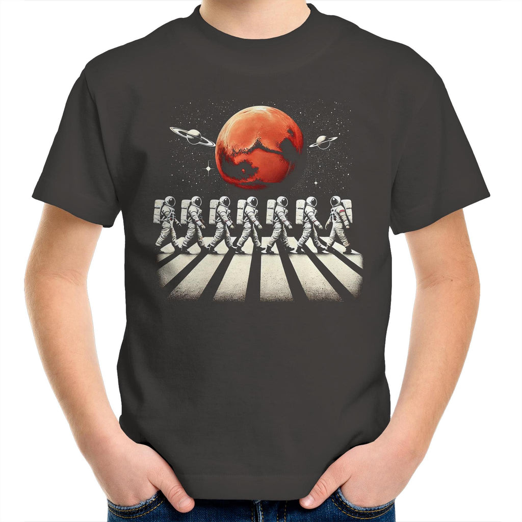 Astronaut Zebra Crossing In Space - Kids Youth T-Shirt Charcoal Kids Youth T-shirt Printed In Australia Space