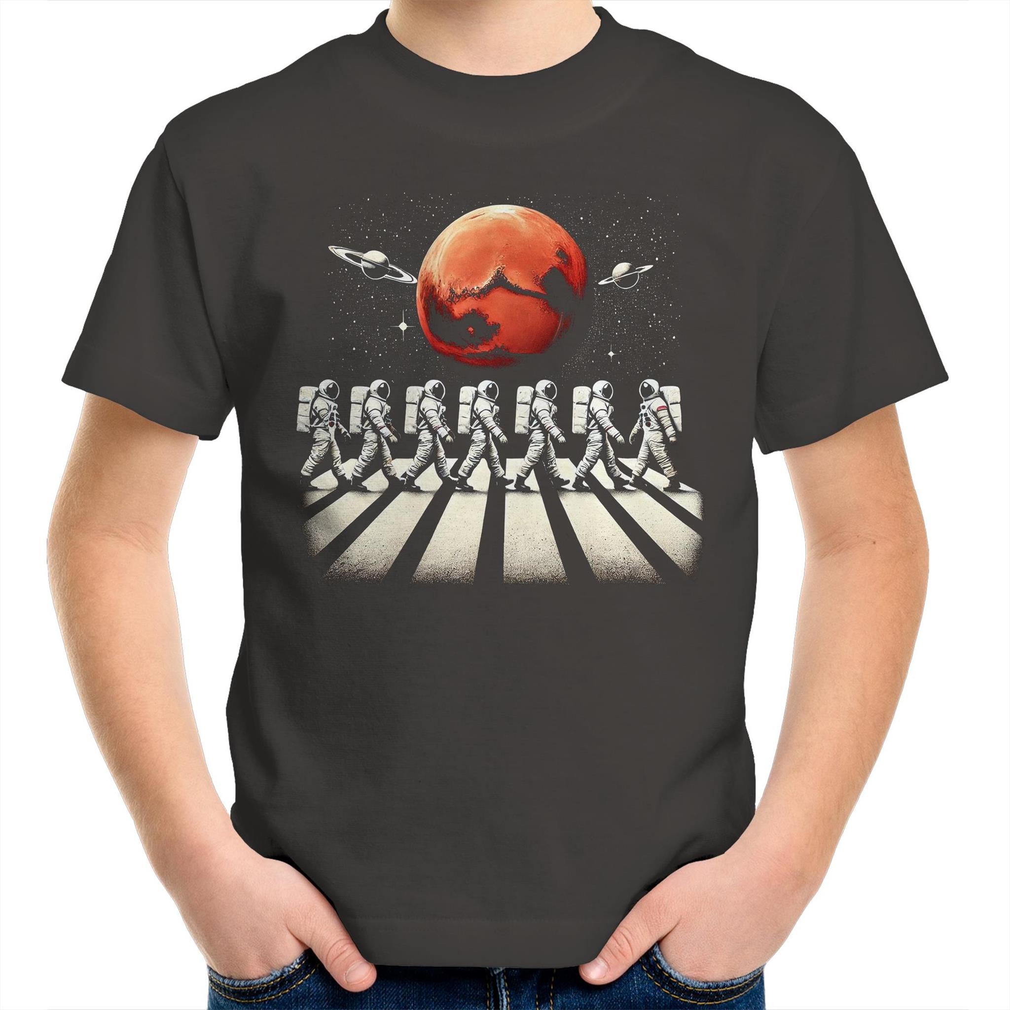 Astronaut Zebra Crossing In Space - Kids Youth T-Shirt Charcoal Kids Youth T-shirt Printed In Australia Space