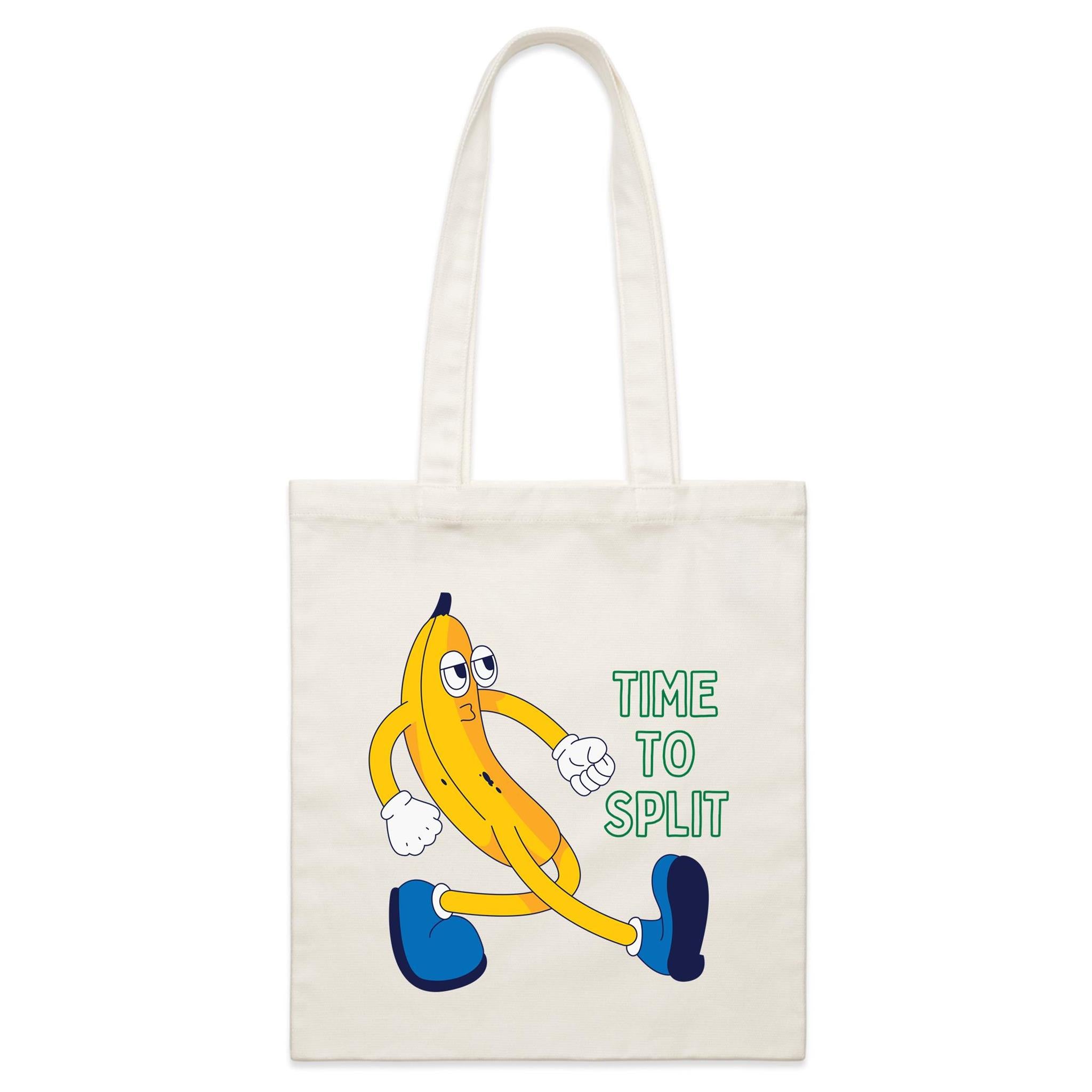 Banana, Time To Split - Parcel Canvas Tote Bag Default Title Small Tote Bag Food Printed In Australia