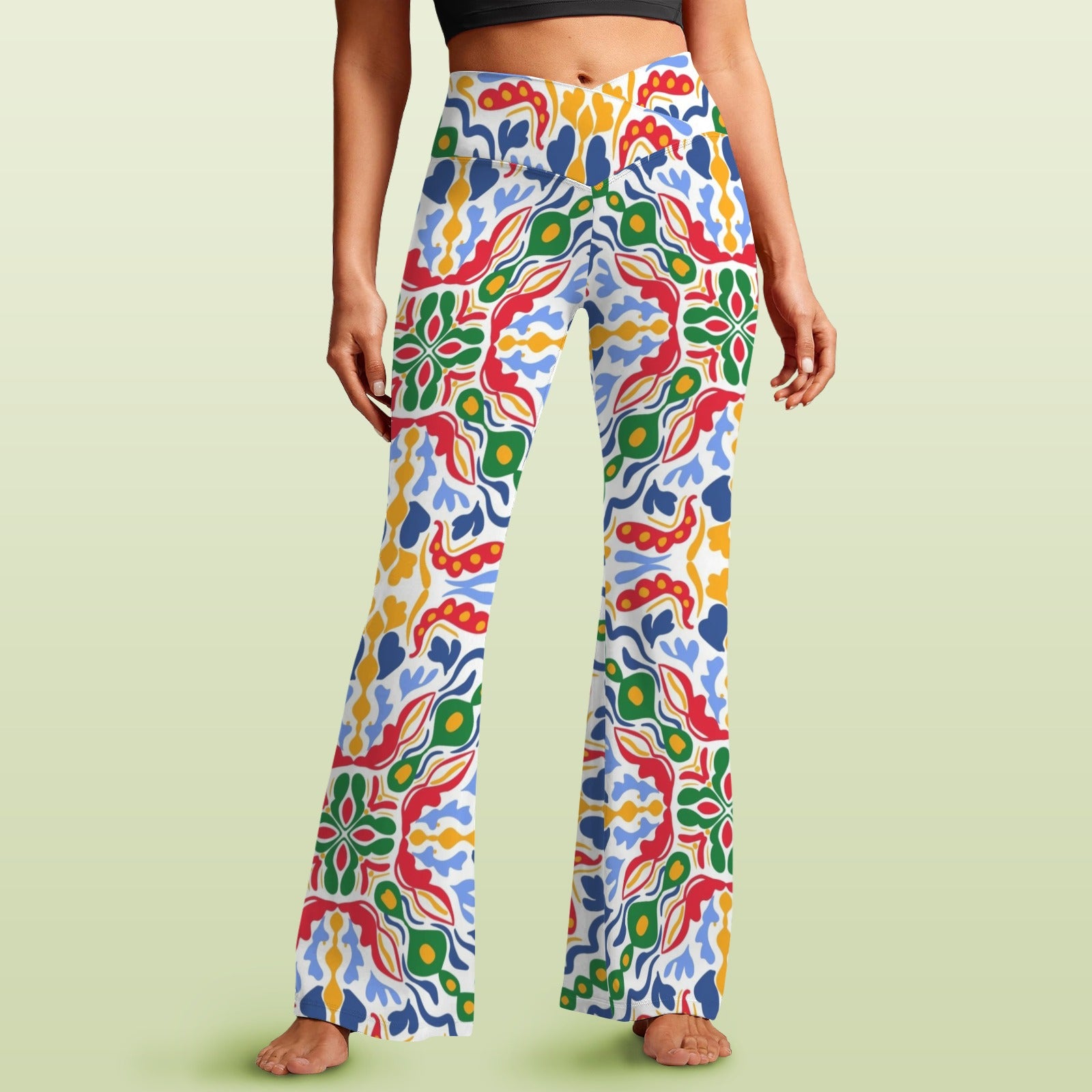 Bright Burst High Waist Crossover Tummy Control Flare Leggings 5XL High Waist Flare Leggings Printed Offshore