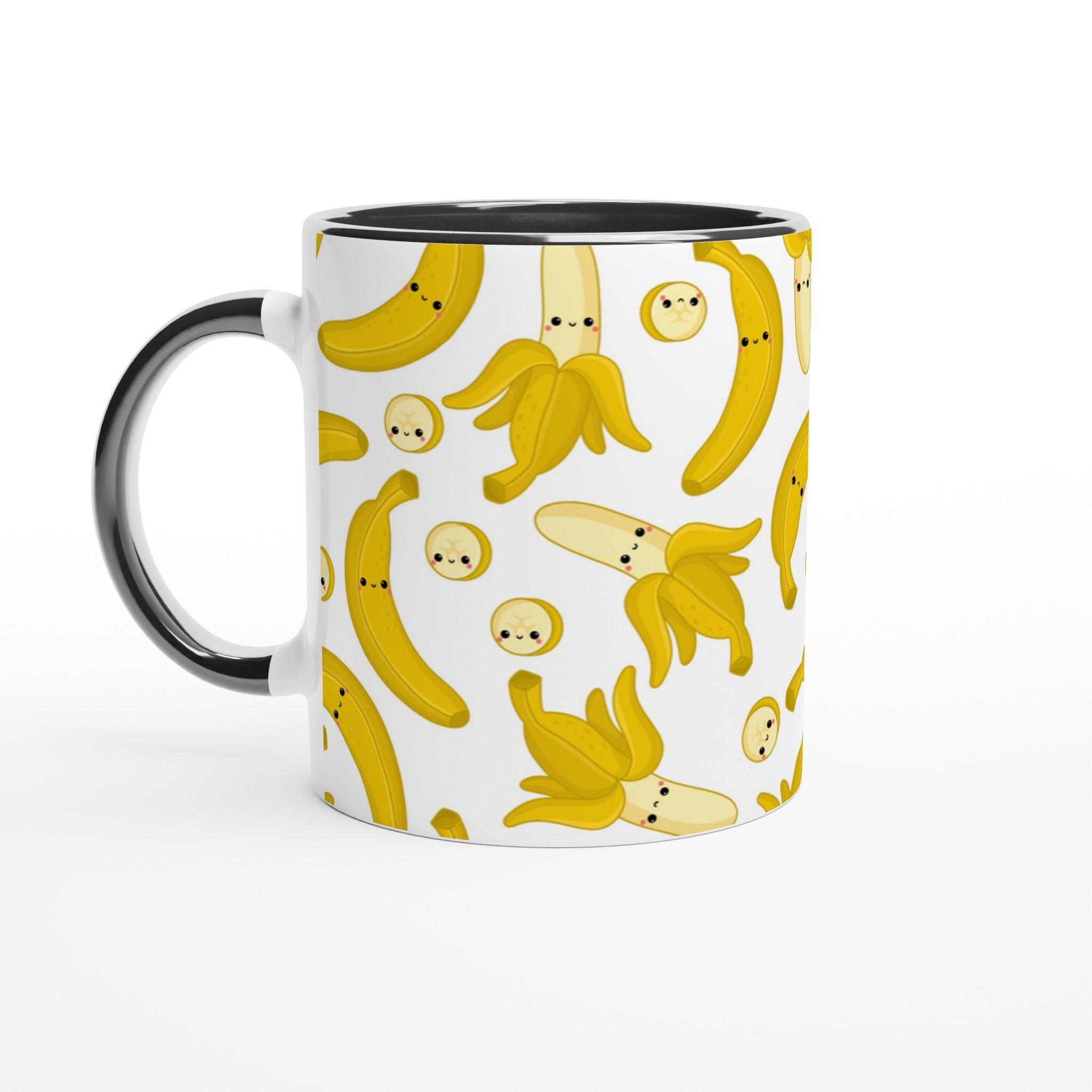 Happy Bananas - White 11oz Ceramic Mug with Colour Inside Ceramic Black Colour 11oz Mug food Globally Fulfilled
