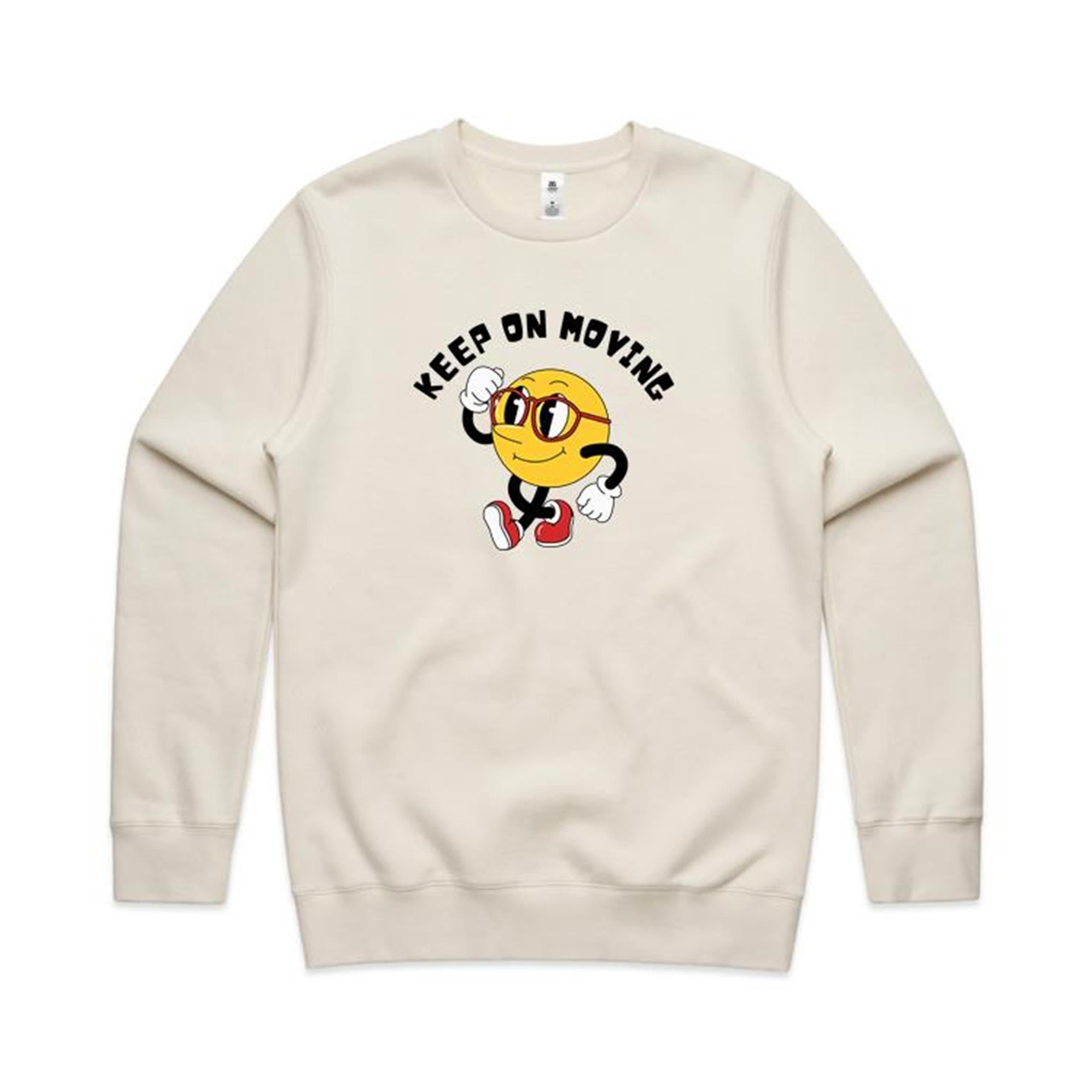 Keep On Moving - AS Colour Stencil Crew Ecru Sweatshirt Printed In Australia