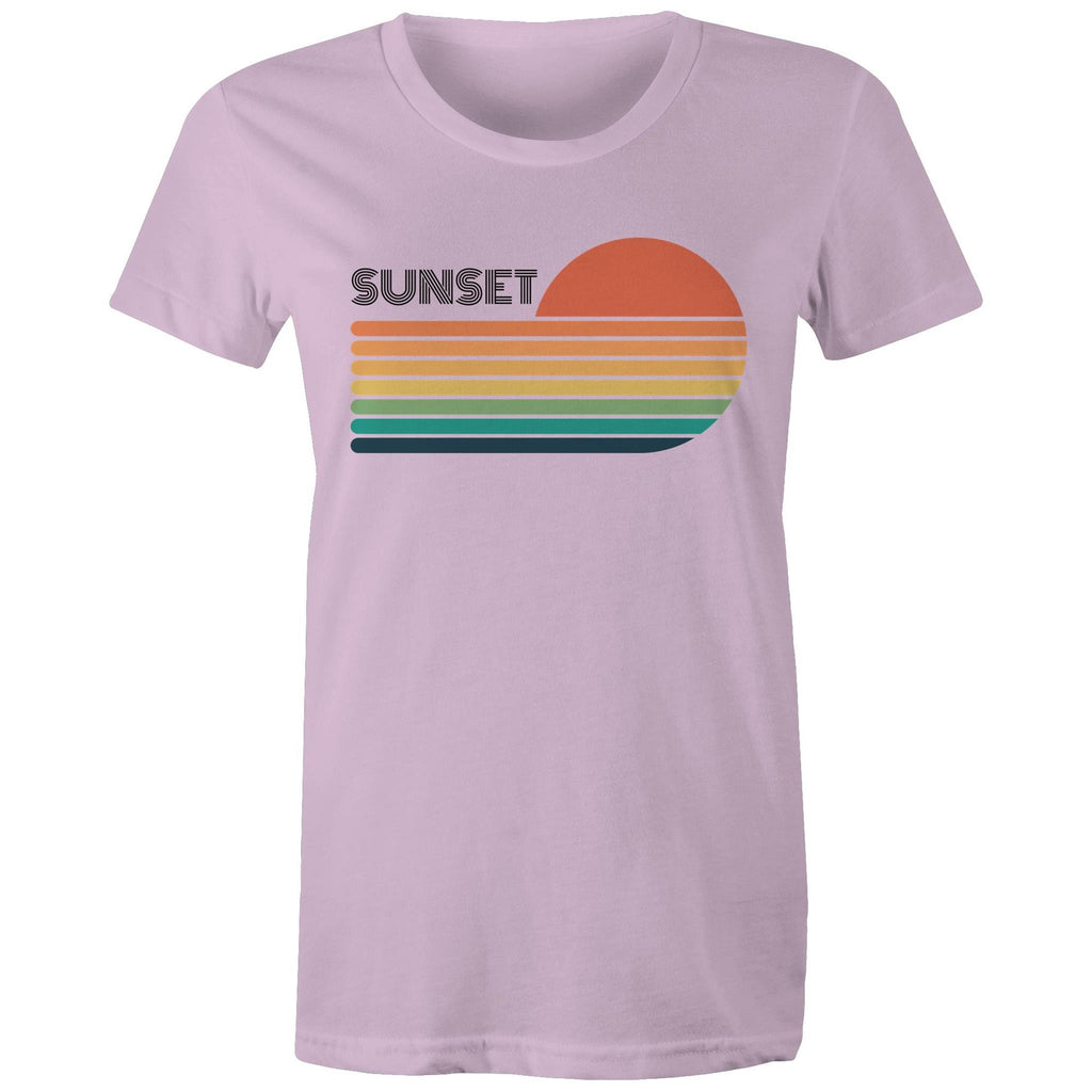 Retro Sunset - Womens T-shirt Lavender Womens T-shirt Printed In Australia Retro
