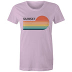 Retro Sunset - Womens T-shirt Lavender Womens T-shirt Printed In Australia Retro