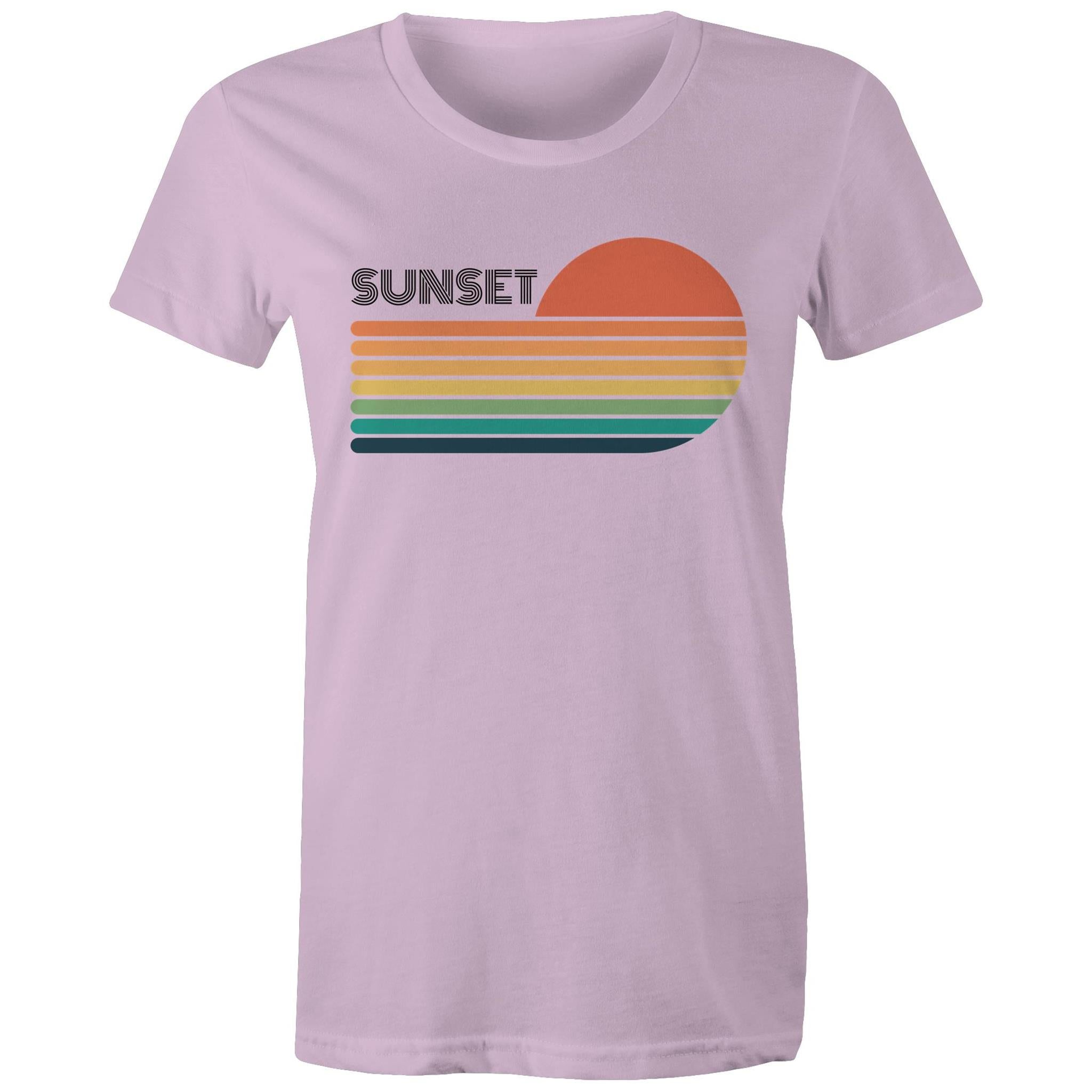 Retro Sunset - Womens T-shirt Lavender Womens T-shirt Printed In Australia Retro