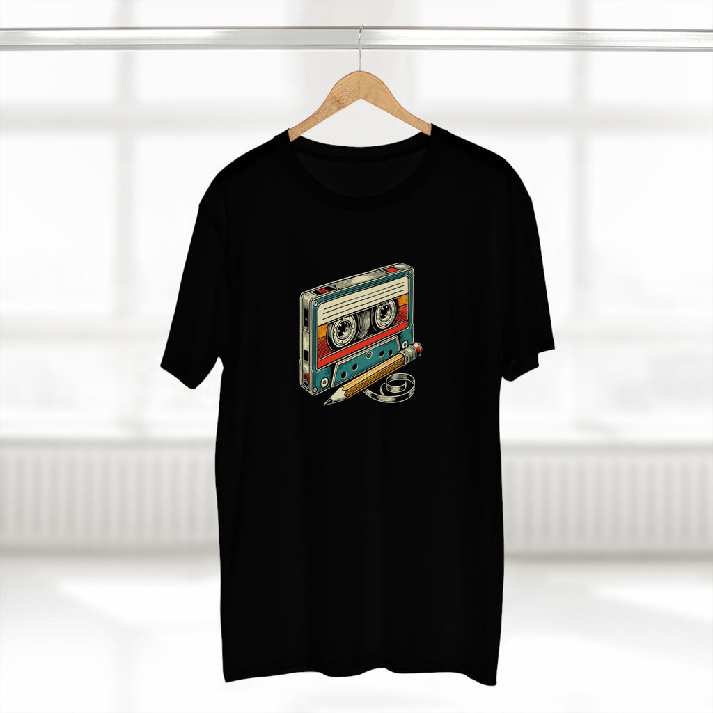 Cassette Tape And Pencil - Mens Adult Staple Tee