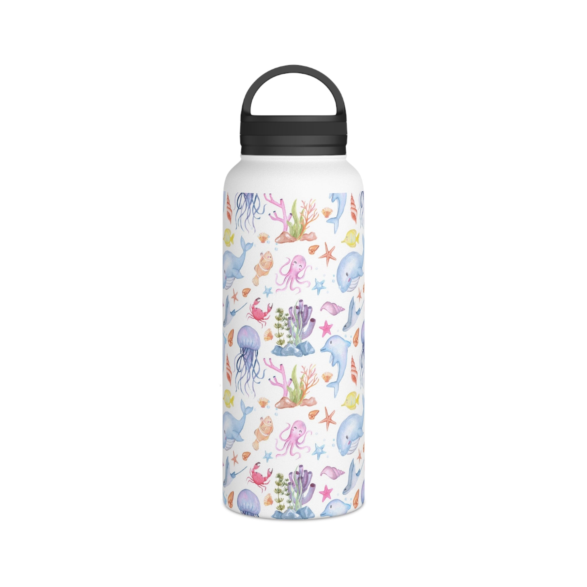 Under The Sea, Ocean Animals - Stainless Steel Water Bottle, Handle Lid Stainless Steel Water Bottle With Handle Lid Globally Fulfilled Ocean