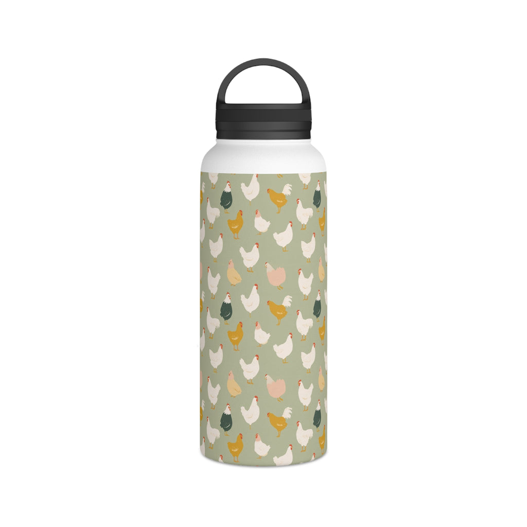 Chicken Life Stainless Steel Water Bottle, Handle Lid White 32oz Stainless Steel Water Bottle With Handle Lid animal Globally Fulfilled