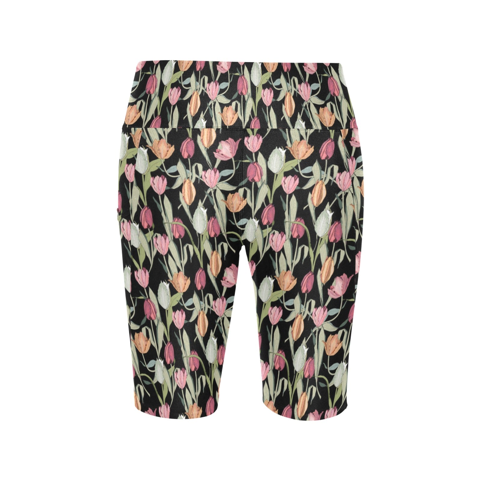 Tulips Women's Bike Shorts With Side Pockets Women's Bike Shorts Plants Printed Offshore