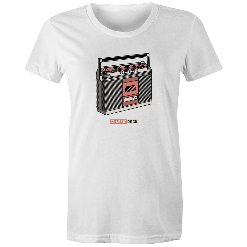Classic Rock, Cassette Player - Womens T-shirt White Womens T-shirt Music Printed In Australia Retro