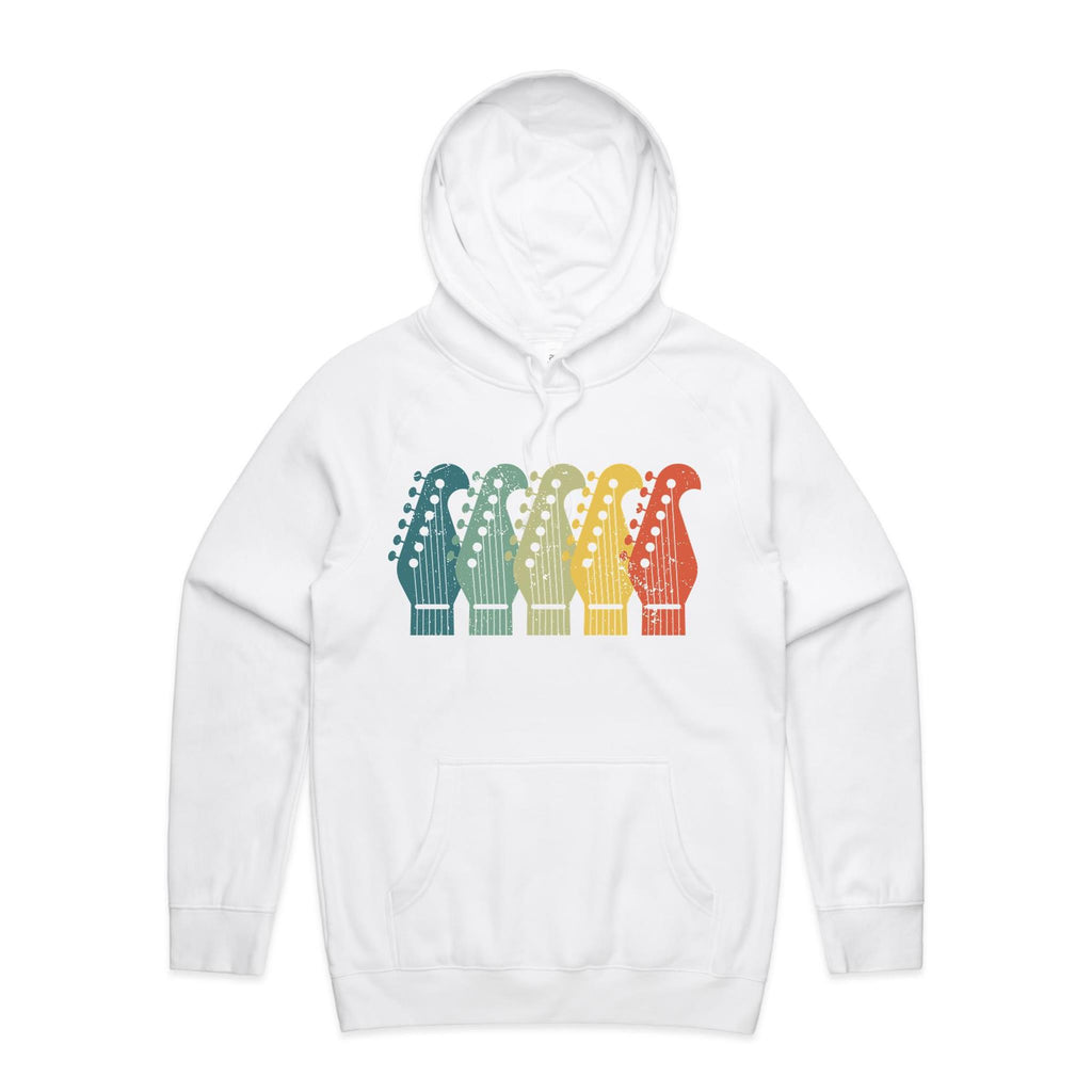 Vintage Guitar Headstock - Mens Hoodie White Mens Hoodie Music Printed In Australia