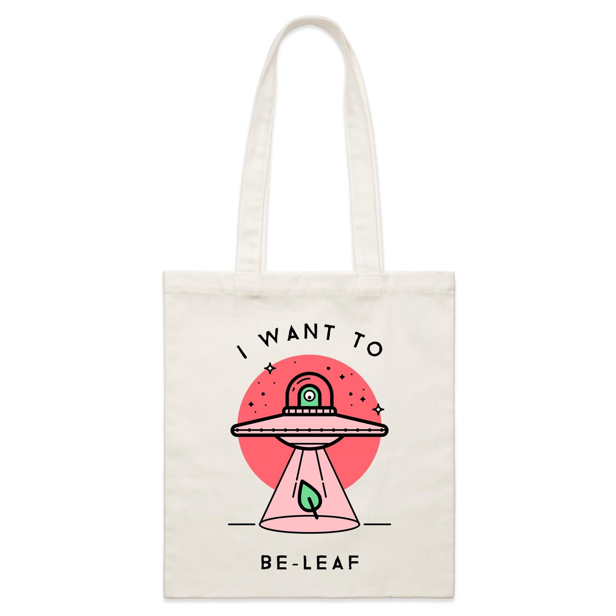 UFO, I Want To Be-Leaf - Parcel Canvas Tote Bag Default Title Small Tote Bag Printed In Australia Sci Fi