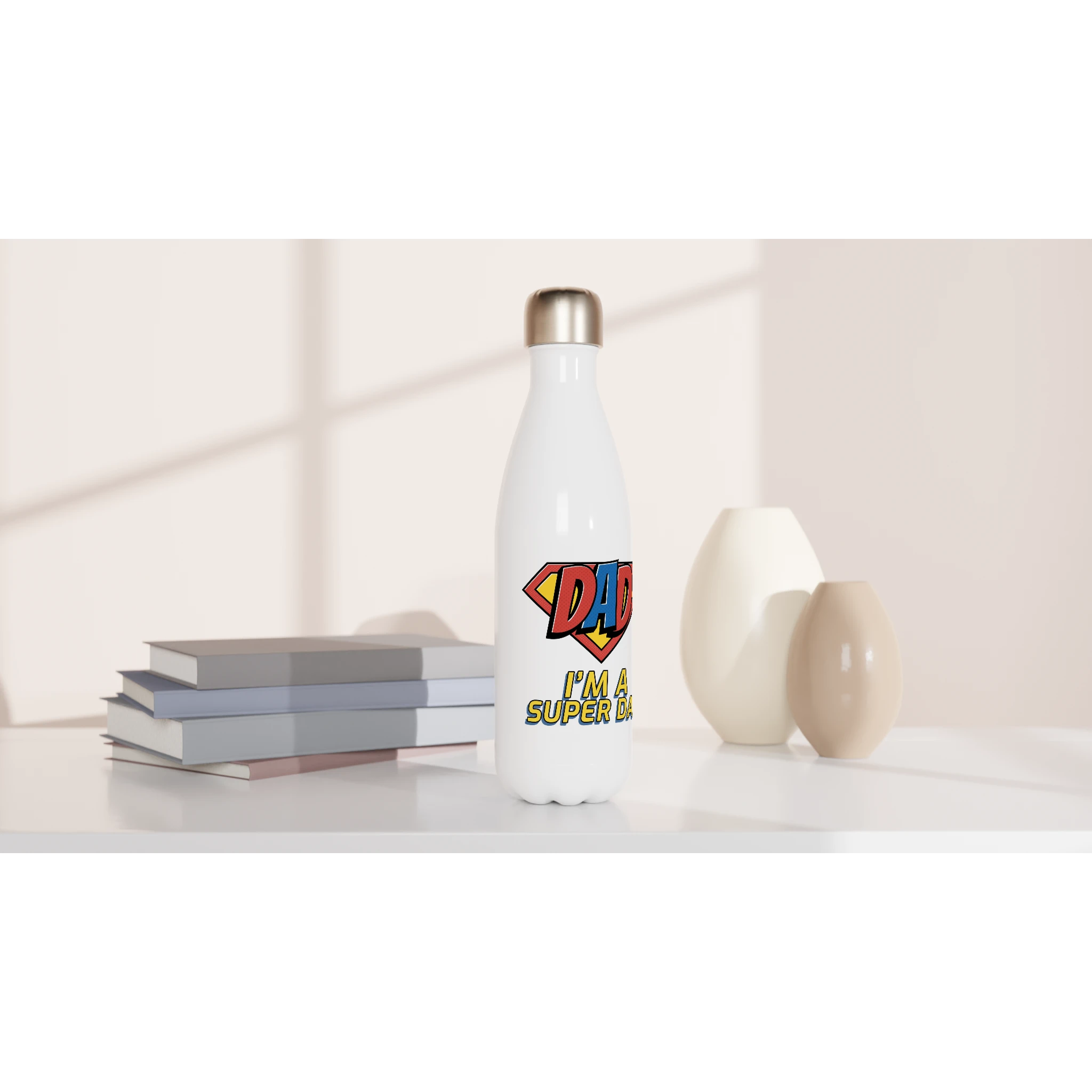 I'm A Super Dad - White 17oz Stainless Steel Water Bottle White Water Bottle Dad Globally Fulfilled