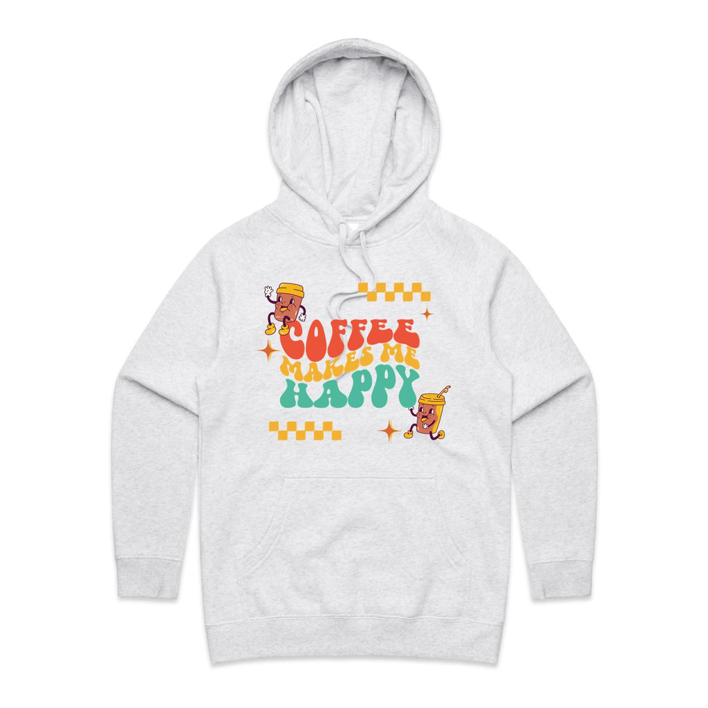 Coffee Makes Me Happy - Womens Hoodie White Marle Womens Hoodie Coffee Printed In Australia