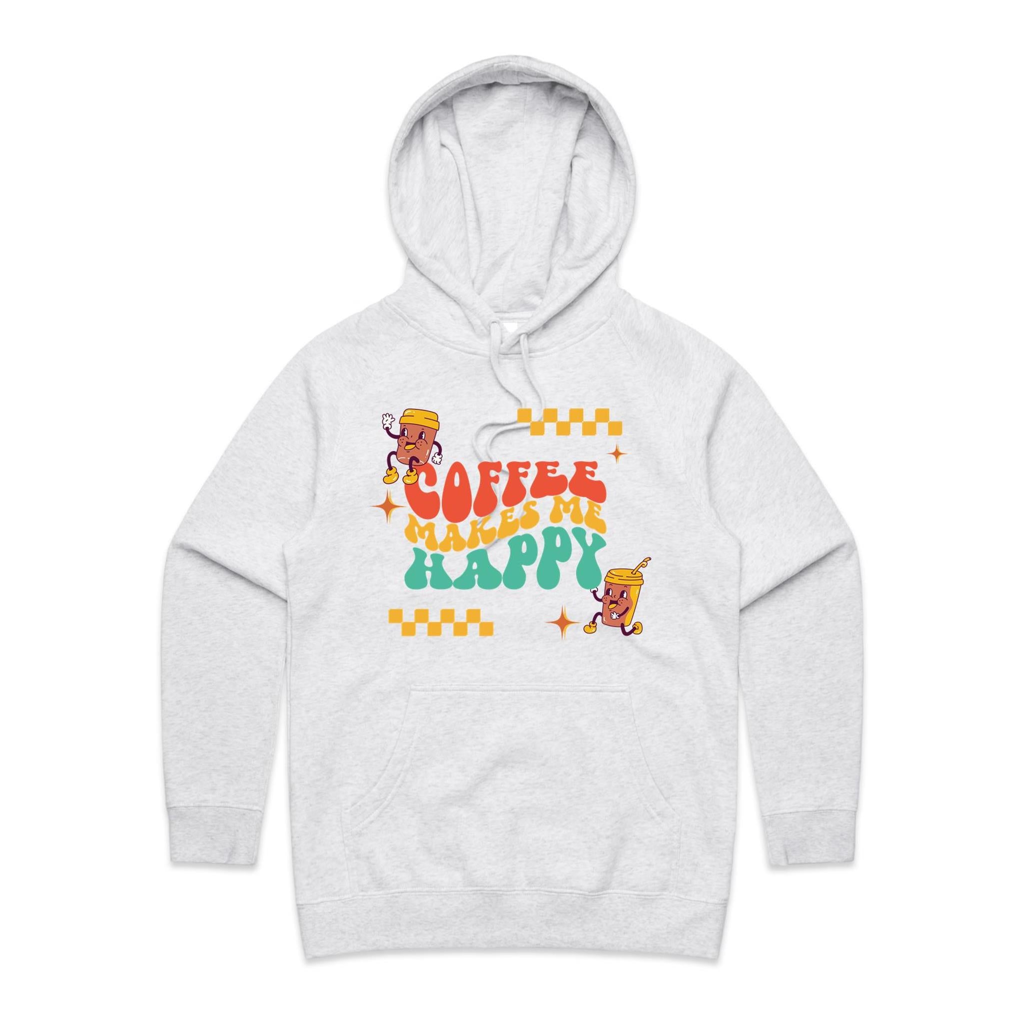 Coffee Makes Me Happy - Womens Hoodie White Marle Womens Hoodie Coffee Printed In Australia