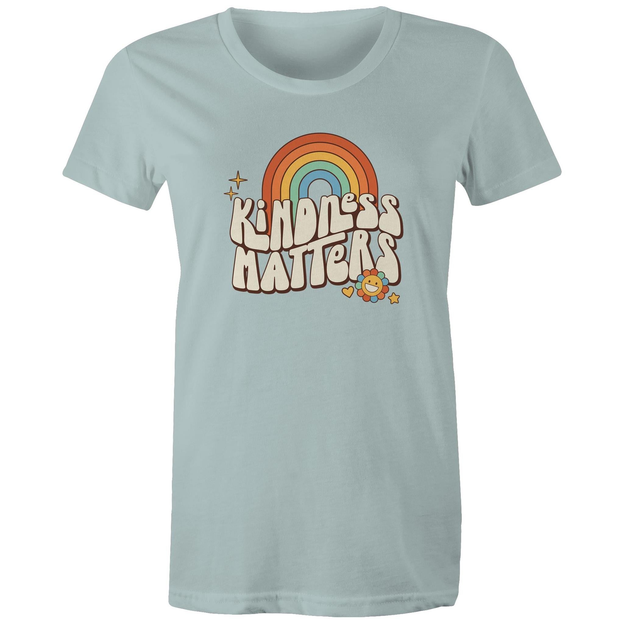 Kindness Matters - Womens T-shirt Pale Blue Womens T-shirt Kindness Positivity Printed In Australia Retro