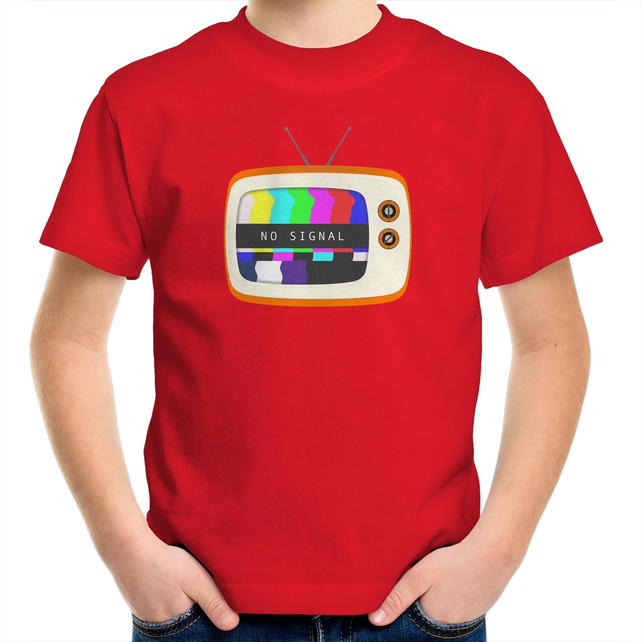 Retro TV, No Signal - Kids Youth T-Shirt Red Kids Youth T-shirt Printed In Australia Retro Tech