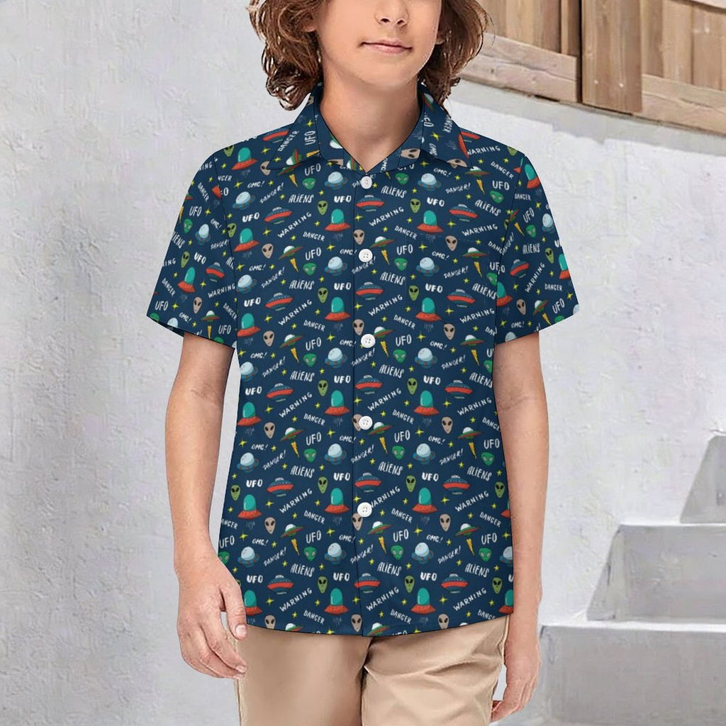 Aliens And UFO's Kids Youth Short Sleeve Button Up Shirt