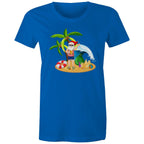 Summer Surf Santa - Womens T-shirt Bright Royal Womens Christmas T-shirt Christmas Printed In Australia