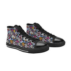 Graphic Flowers On Black Kids High Top Canvas Shoes