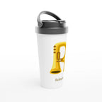 Personalised - Trumpet Initial - White 15oz Stainless Steel Travel Mug Personalised Travel Mug Customise Globally Fulfilled Initial Music Name Personalise