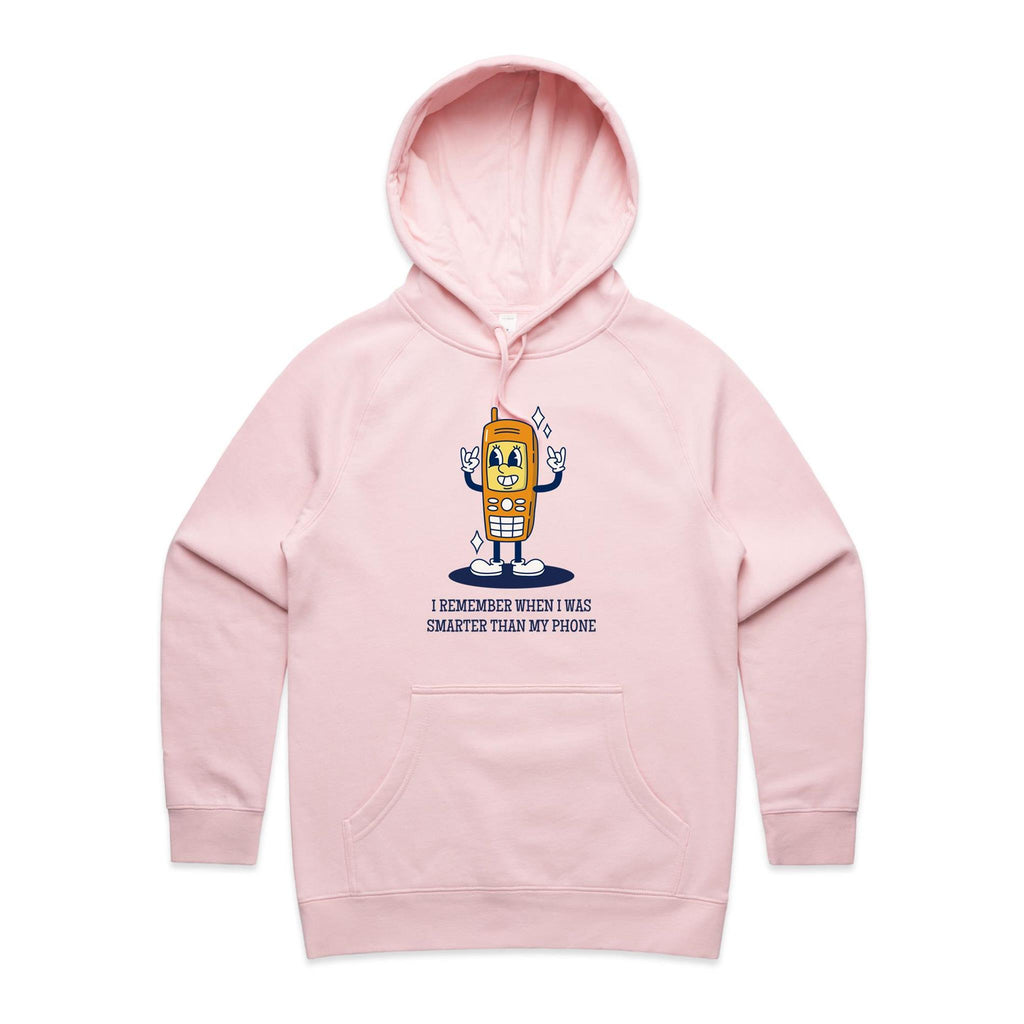 I Remember When I Was Smarter Than My Phone - Womens Hoodie Pink Womens Hoodie Printed In Australia Tech