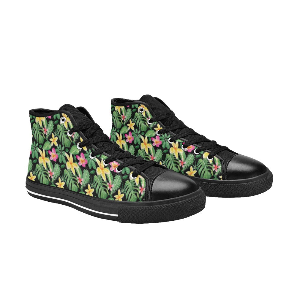 Frangipani Women's High Top Canvas Shoes Womens Classic High Top Shoes Plants Printed Offshore