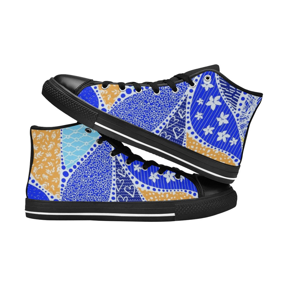 Blue Swirl - Kids High Top Canvas Shoes