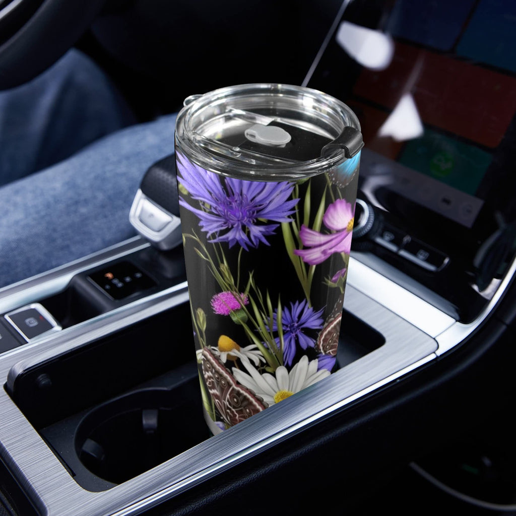Butterfly Flowers - 20oz Mobile Tumbler with Lid (Black Lock) 20oz Travel Mug Printed Offshore