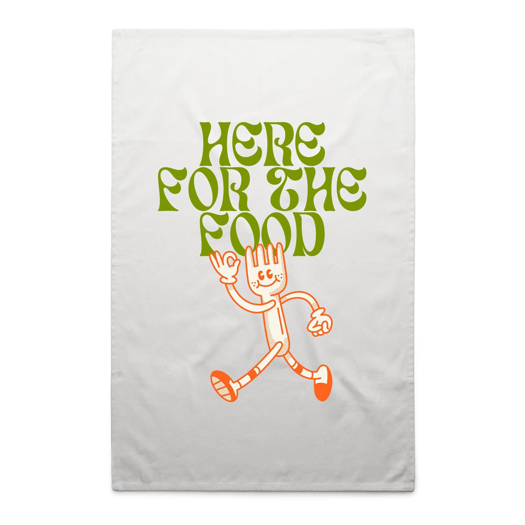 Here For The Food - AS Colour Tea Towel White One Size Tea Towel Food Printed In Australia