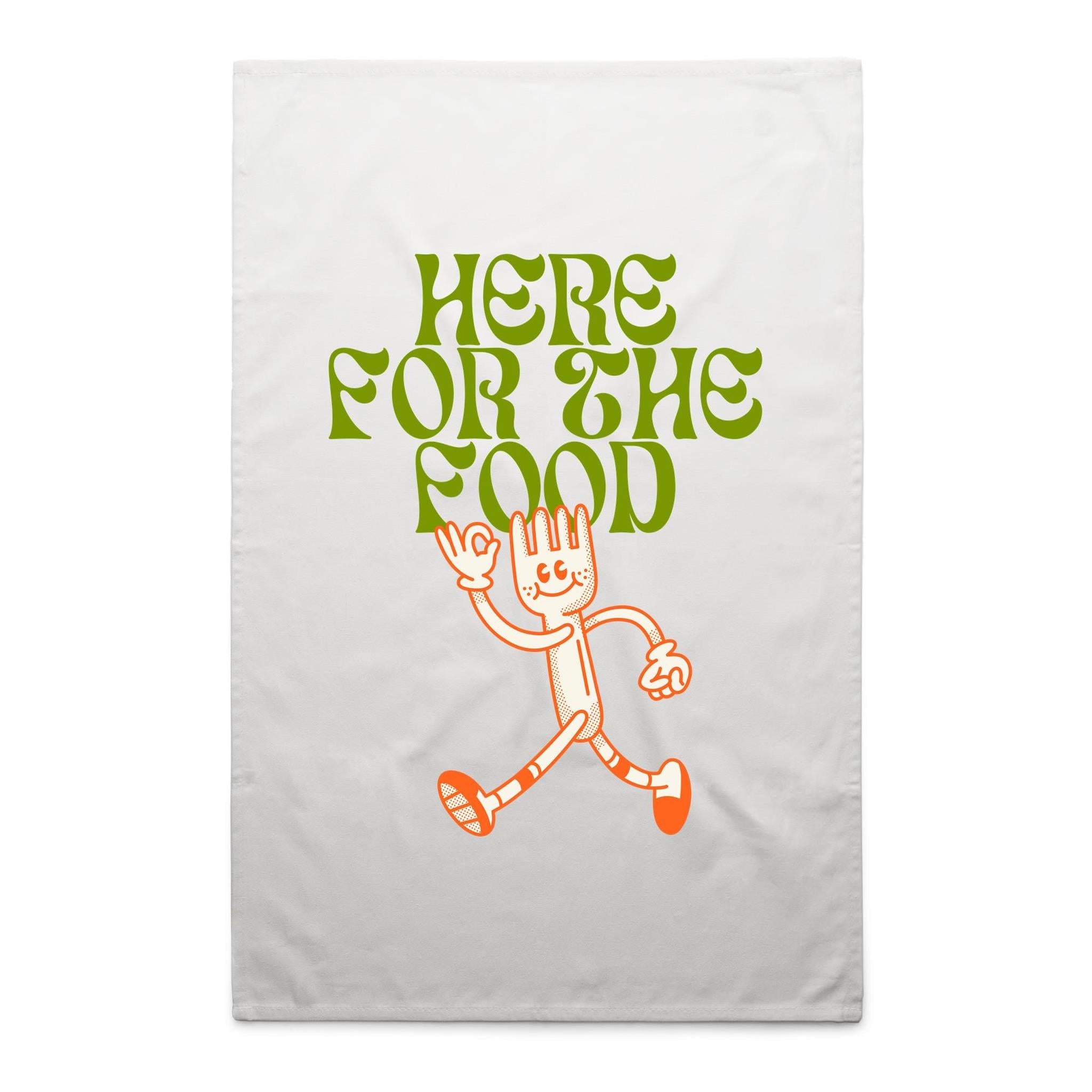 Here For The Food - AS Colour Tea Towel White One Size Tea Towel Food Printed In Australia