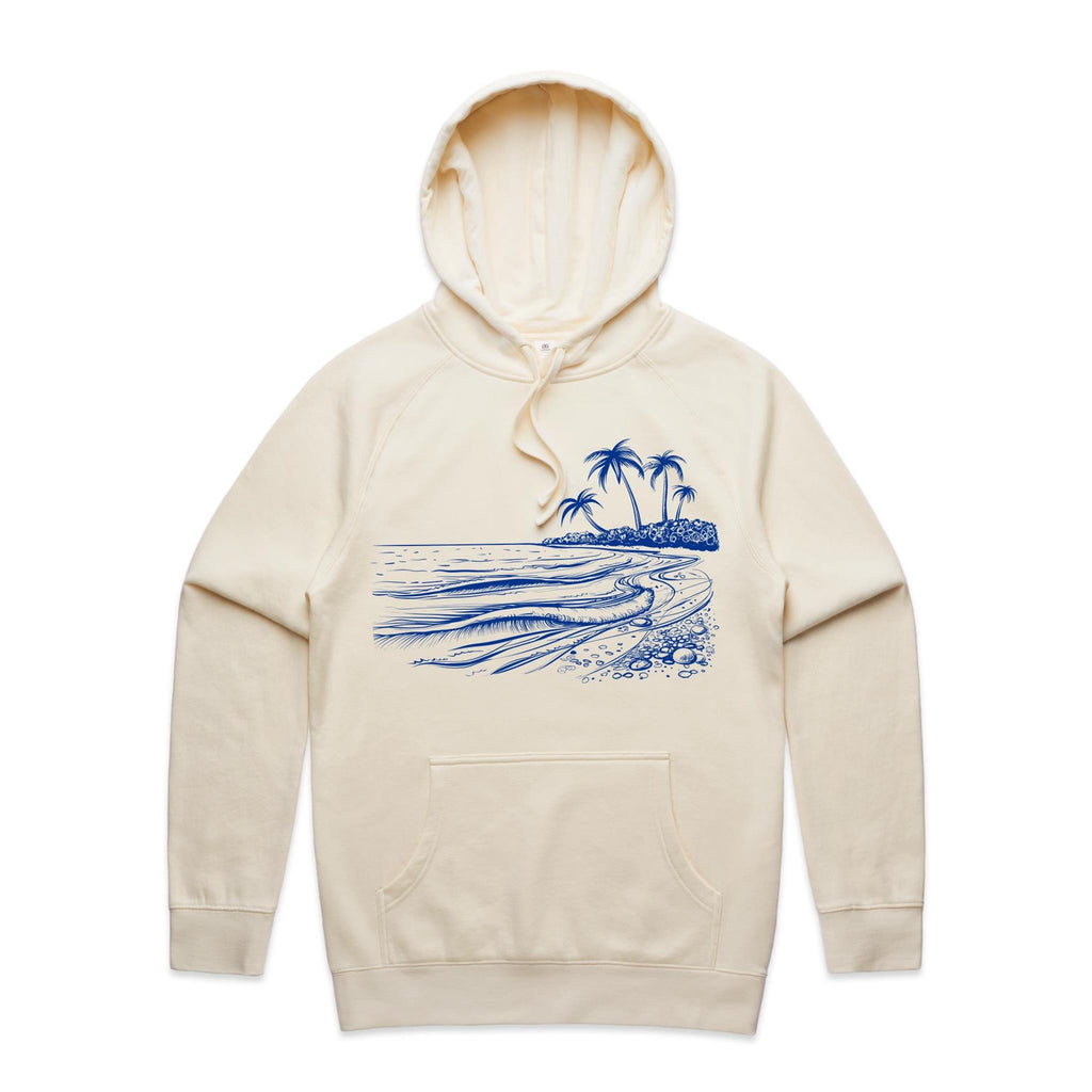 Surf Beach - Mens Hoodie Ecru Mens Hoodie Printed In Australia Summer Surf