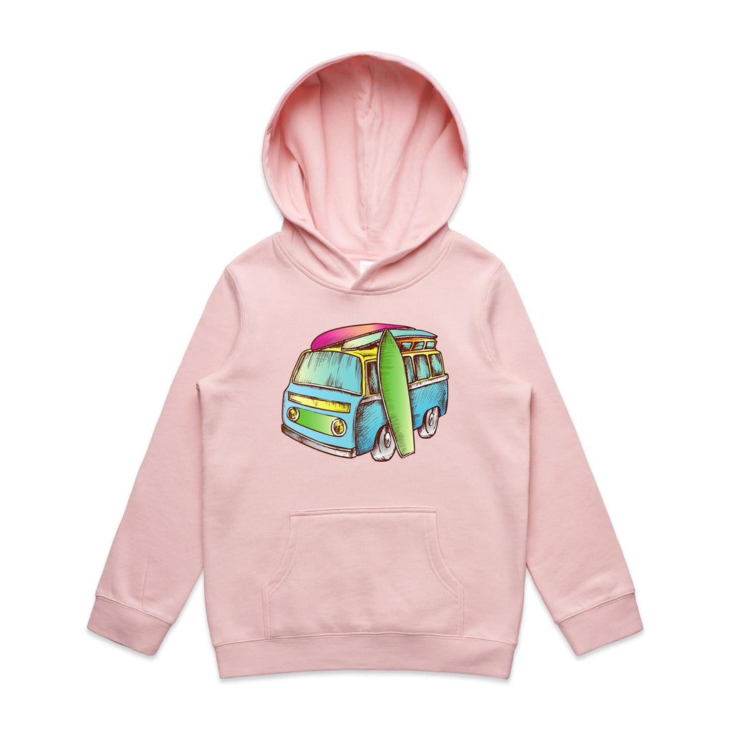 Surf Trip - Kids Hoodie Pink Kids Hoodie Printed In Australia