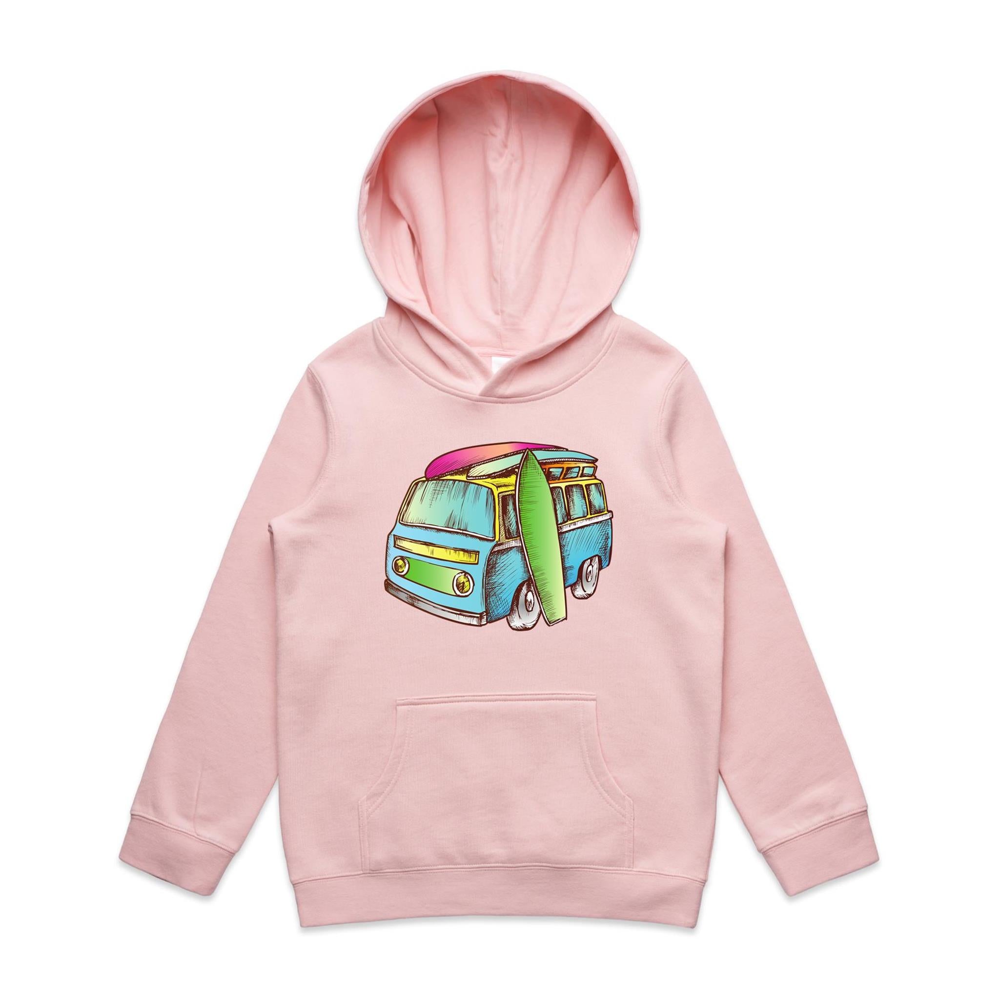 Surf Trip - Kids Hoodie Pink Kids Hoodie Printed In Australia