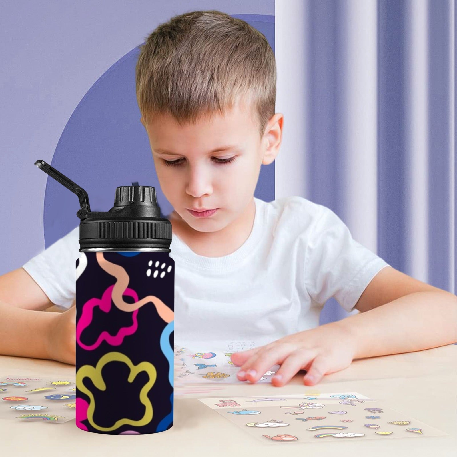 Floral In The Abstract - Kids Water Bottle with Chug Lid (12 oz)