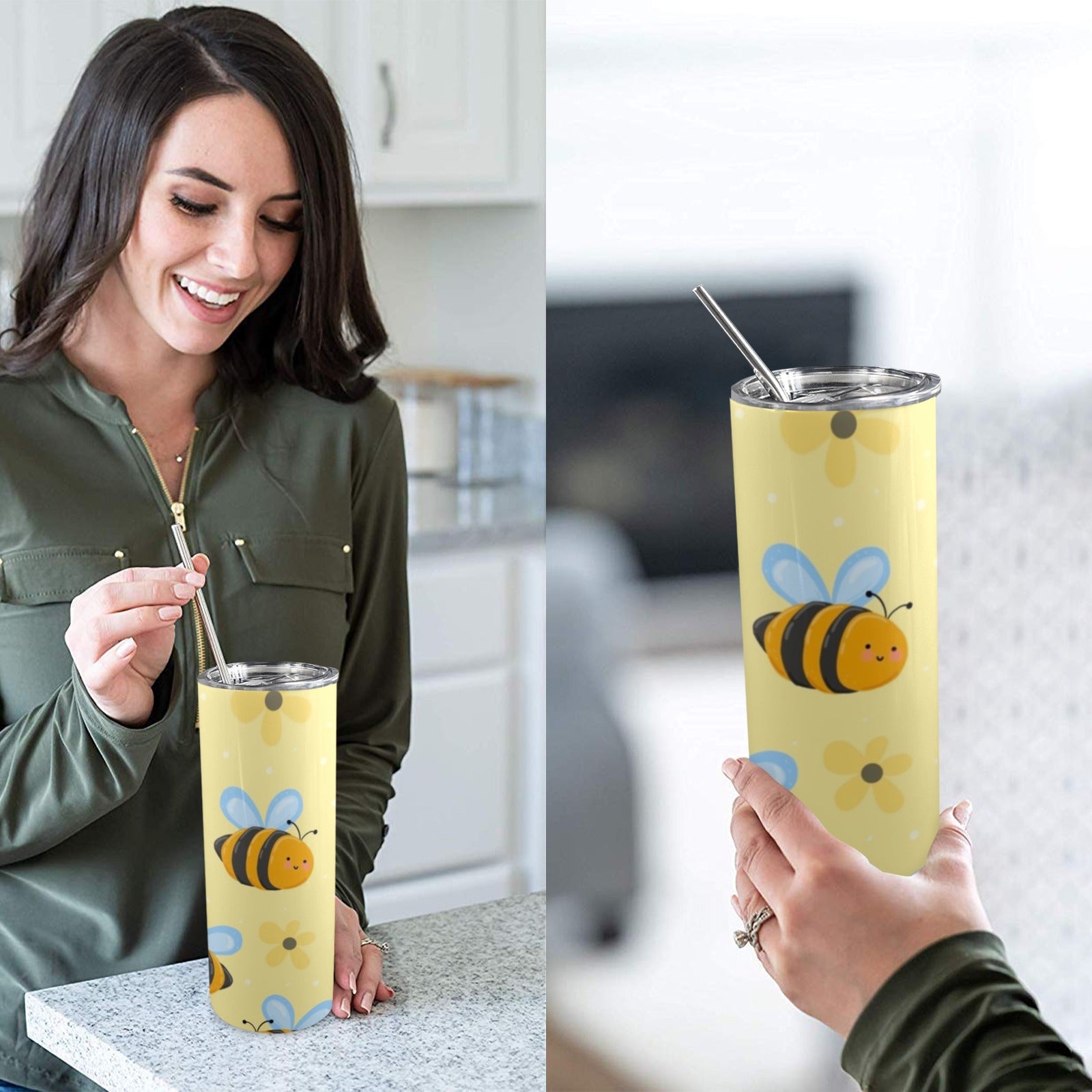 Bright Bees - 20oz Tall Skinny Tumbler with Lid and Straw
