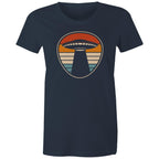 UFO, Retro Stripes - Womens T-shirt Navy Womens T-shirt Printed In Australia