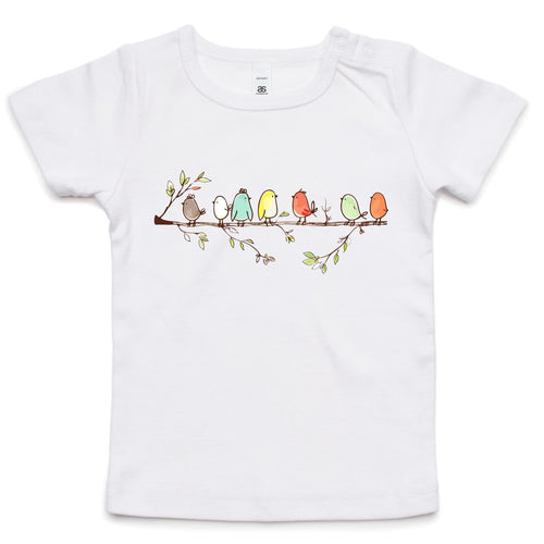 Birds On A Branch - Baby T-shirt White Baby T-shirt animal Printed In Australia