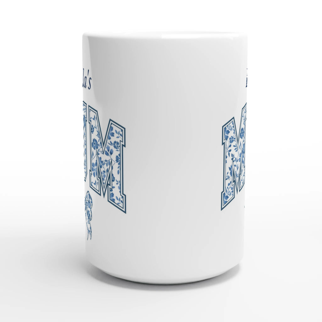 Personalise - Mum, Blue Floral - White 15oz Ceramic Mug Personalised 15oz Mug animal customise Globally Fulfilled Mum Name personalise